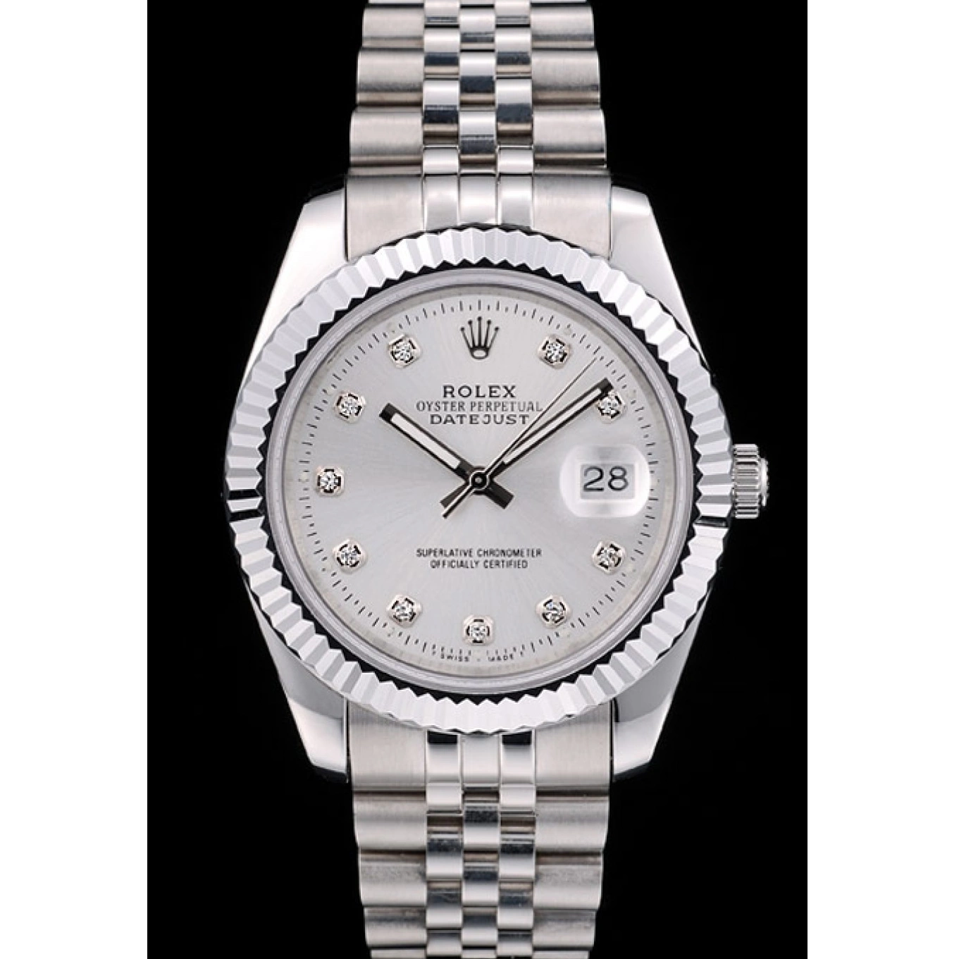 AAA Replica Watches Stainless 41996 Dial Swiss Rolex Steel DateJust Silver Ribbed Bezel 0709